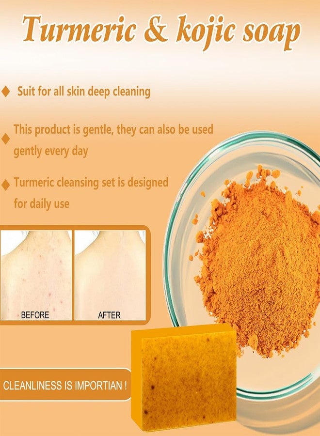 Baorder 4Pcs Turmeric Wash and Care Set,Tuemeric Facial Cleanser, Turmeric Cleansing Exfoliating Pads,Handmade Soap Bubble Mesh Bags,Turmeric Soap Combo,Skin Care Set for Face & Body,Deep Cleansing - Image 4